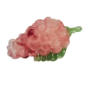 Vintage Hand-Blown Art Glass Grape Cluster, 7.5” Coiled Stem Fruit Sculpture, Mid-Century Decor, Collectible Glass Art, Gift for Wine Lovers