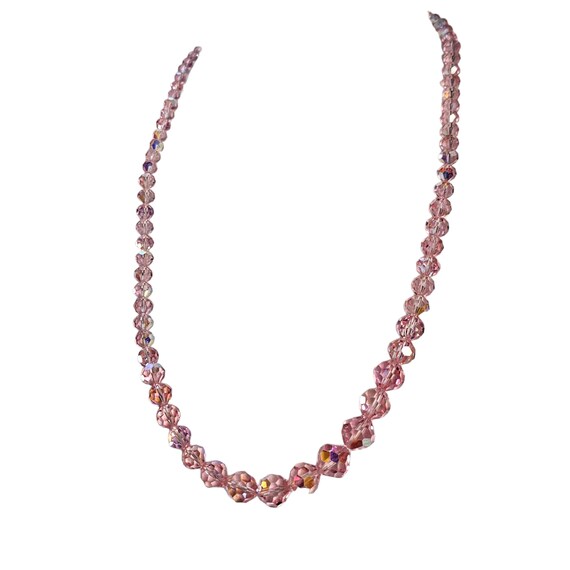 Vintage Pink Crystal Necklace, Faceted Graduated … - image 4