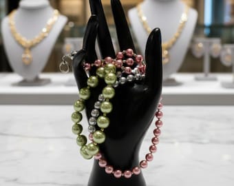 Vintage Pastel Faux Pearl Bracelet Set, Costume Jewelry
