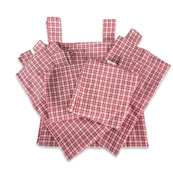 Vintage Gingham Red Plaid Curtains 35" L Kitchen Farmhouse Set (5) 31"W