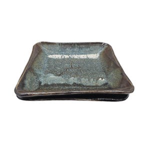 Handmade Raku Pottery Plate 8.5” Square Studio Ceramic with Curved Corners Art Décor
