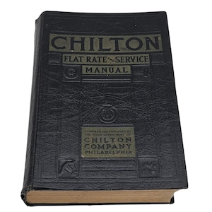 1942 Chilton Flat Rate Manual | Black Embossed Hardcover | Vintage Auto Repair Book | Garage Shelf Décor | Gift for Mechanic