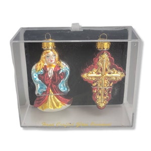 Vintage Christmas Ornaments, Angel & Cross Pair Ornament,  Holiday Items, Unique Treasures, Hand Crafted