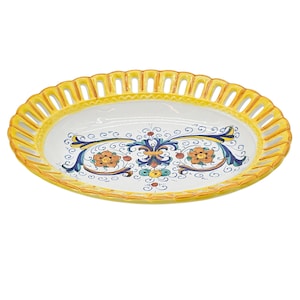 Il Bargello Deruta Italy Hand Painted Lattice Rim Italian Pottery Bowl 10.5” Vintage Majolica