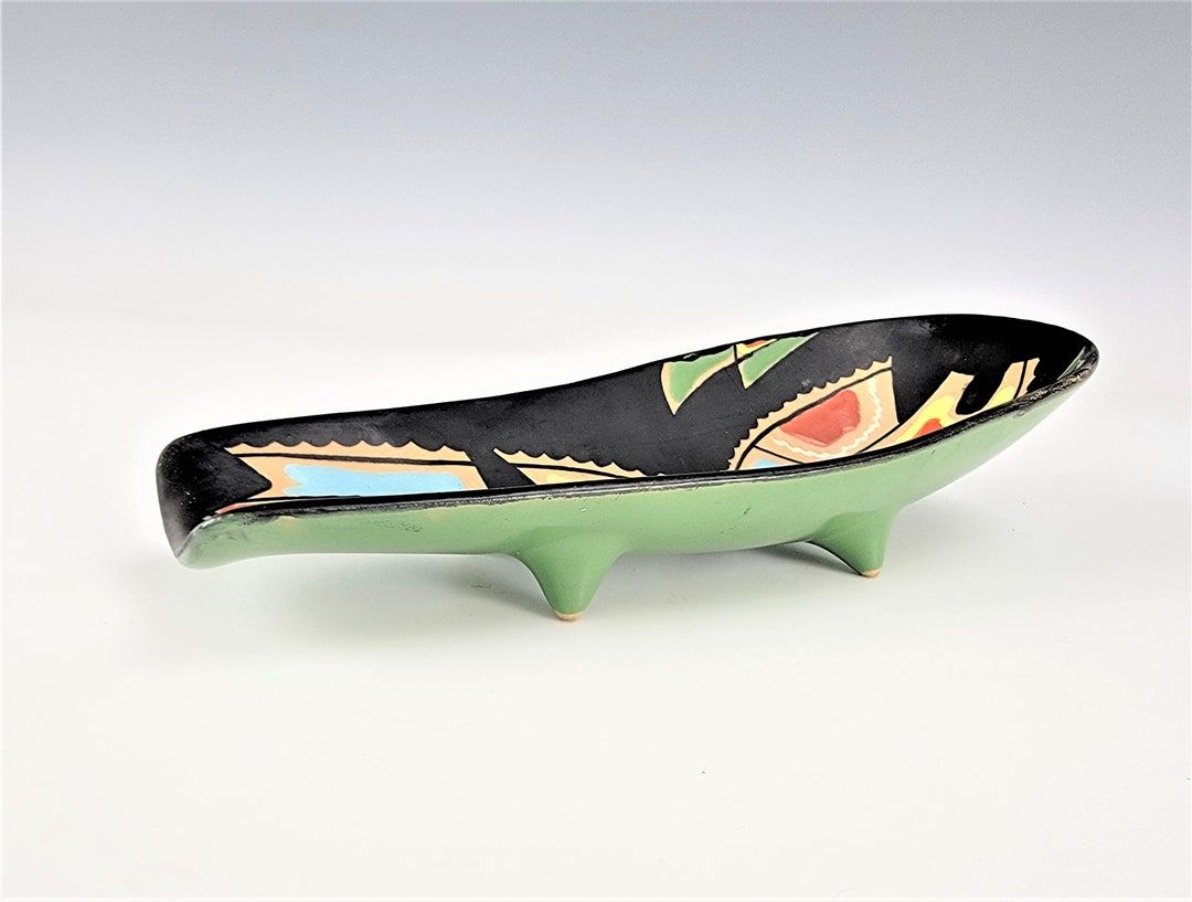 手描きのデルータイタリア製セラミック製抽象皿、ミッドセンチュリー