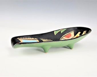 Hand-Painted Deruta Italy Ceramic Dish, Mid-Century Modern Geometric Platter
