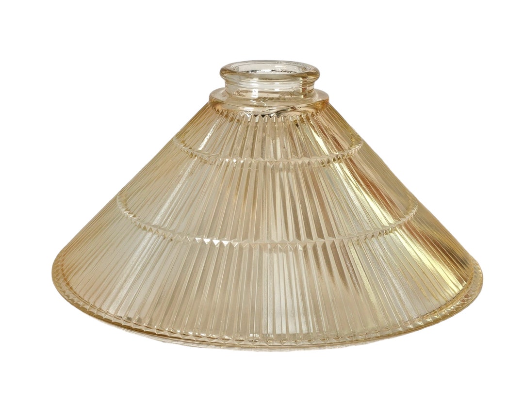 Vintage Large Lamp Shade, Orange Lamp Shade, Holophane Glass Lamp Shade