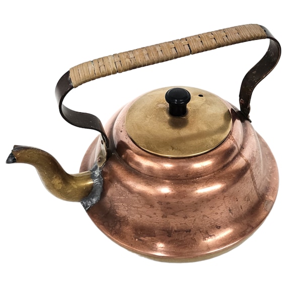 Vintage Made in Holland Copper Tea Kettle, Brass Lid With Vintage Made in Holland Copper Tea Kettle, Brass Lid With