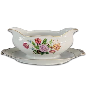 Vintage China Narumi Gravy Boat W/ Under Plate, Floral Gravy Boat, Japanese Bowl