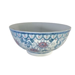 vintage bol fin du 20e siècle, bol rose et vert, bol de chinoiseries florales 25 cm