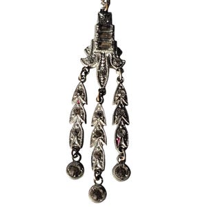 Vintage Art Deco Rhinestone Pendant Drop Dangle 1920's Retro Necklace Pendant 2.25"