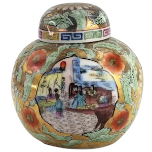 Chinese Jingdezhen Famille Rose Ginger Jar w/ Lid – Hand-Painted Floral Porcelain Temple Jar 4.5” Vintage Export