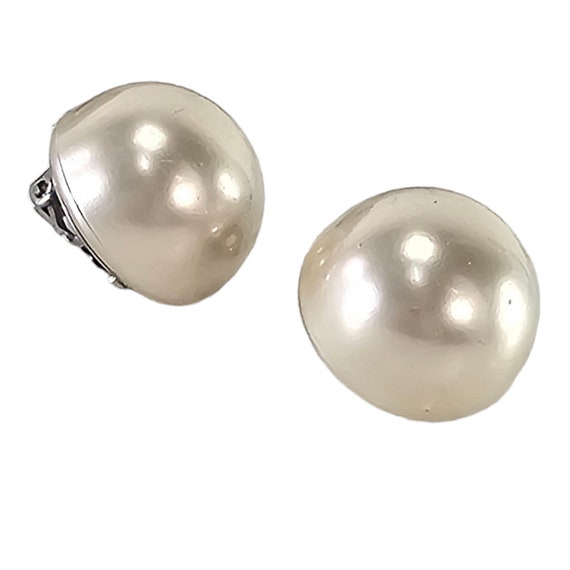 Vintage Faux Pearl Earrings, Clip Button Earrings… - image 2