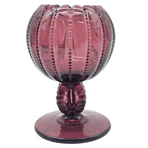 Antique Amethyst Glass Rose Bowl: Beaded Panel Victorian Compote