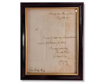 Antique Framed Bank Letter, Frederick Laurs Branch Bank, Elie Beatty Esquire, 1817 Bank Document
