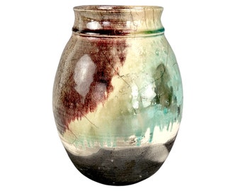 vase de poterie en grès vintage, vase de style raku, vase de collection, décor à la maison