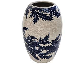 ヴィンテージ中国製磁器花瓶、貫入釉、青葉模様、高さ12インチ - Etsy 日本