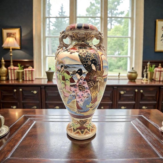 Vintage Japanese Satsuma-style Vase — 15.75