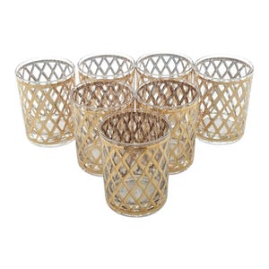Culver 22-Karat Gold Rocks Glasses - Vintage MCM Diamond Pattern - Signed 1960’s - Luxury Barware Set