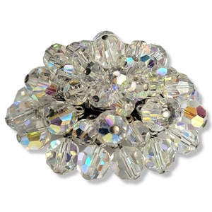 Vintage Aurora Borealis Round Cluster Brooch Pin W/ Rhinestones Jewelry 1960