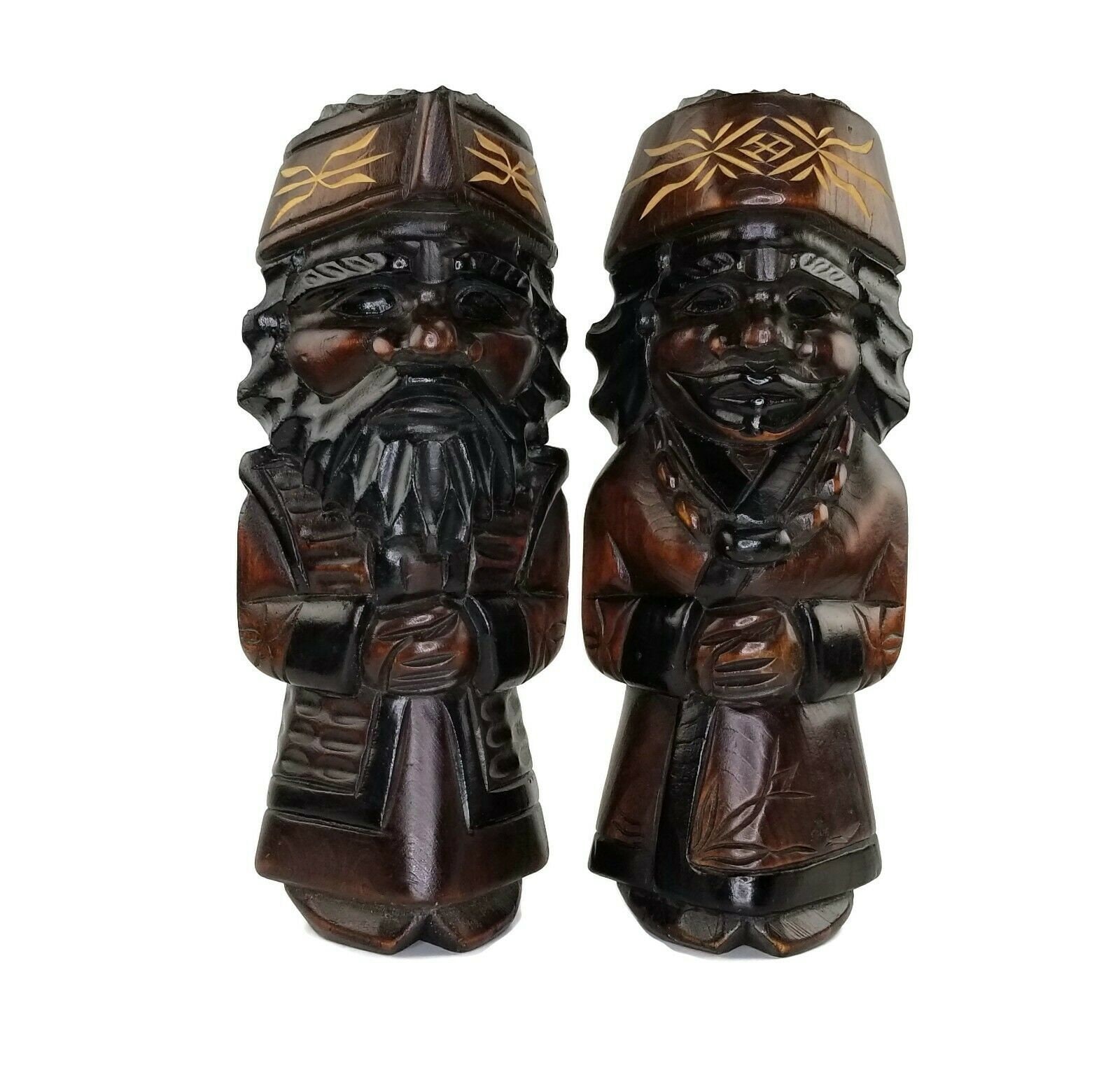 ヴィンテージ 日本のアイヌの木彫り人形 男性と女性の彫刻 室内装飾