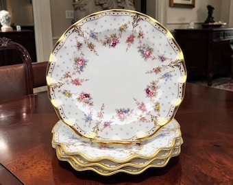 Piatto da insalata Royal Crown Derby Royal Antoinette – Fine Bone China – Porcellana inglese dorata 8”, set di 4