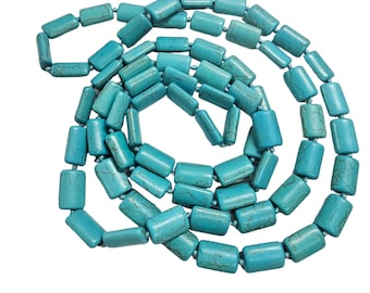 Collier Vintage Années 80 Perles Libres Turquoise - 60 Cm - Galalithe