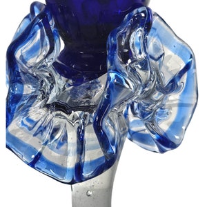 Vintage Ruffle Vase, Cobalt Blue Vase, Turkish Glass Vase, Silver Over-Lay Jeweled Ombre Vase 11 image 3