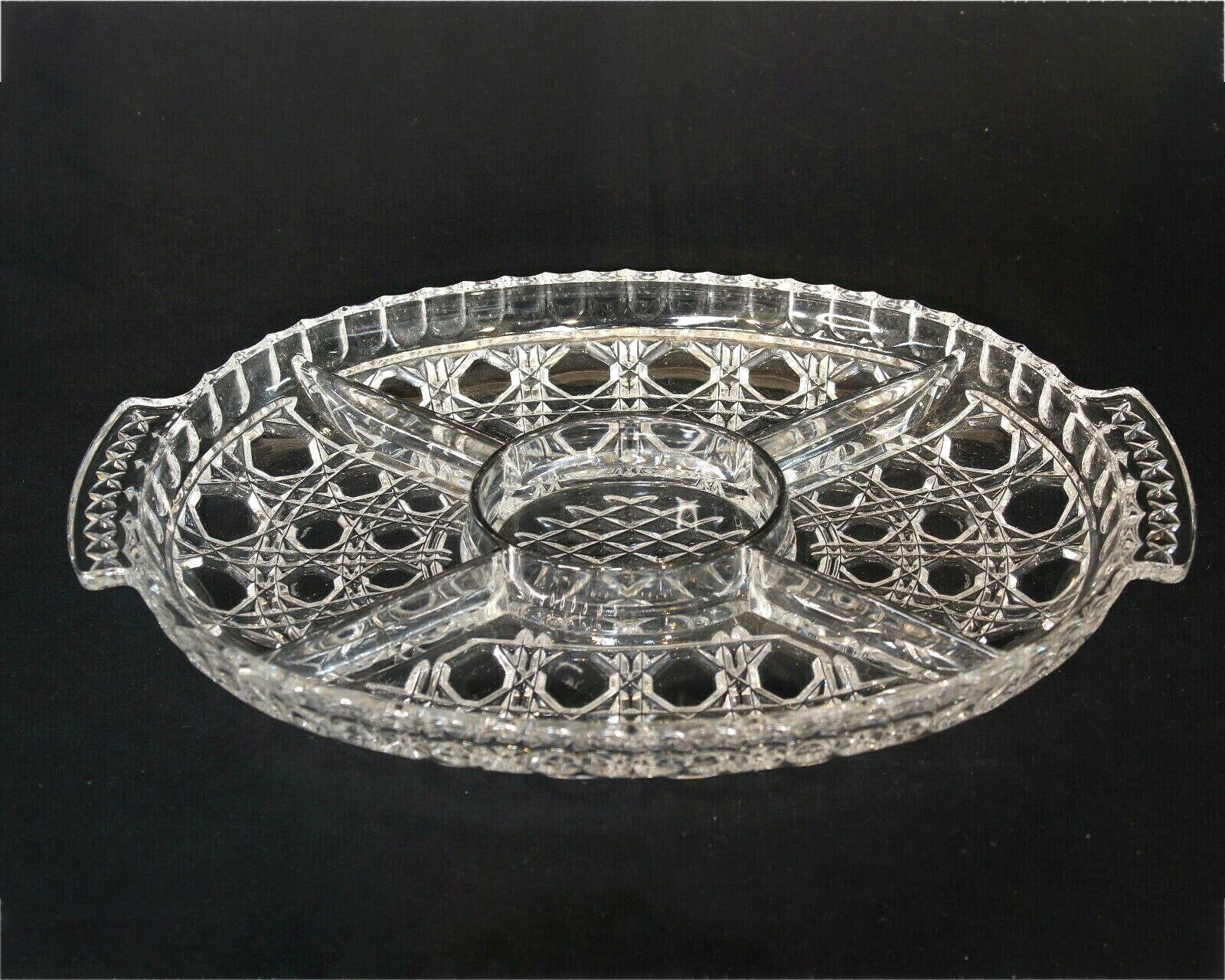 Vintage Heavy Lead Crystal Tray Oval Relish Tray Glass Tray Etsy