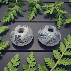 Freeman Ceramics Los Angeles Taper Candle Holders Set Blue Leaf 3.25"