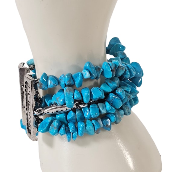 Vintage Guess Nugget Bracelet Beaded Turquoise Co… - image 3