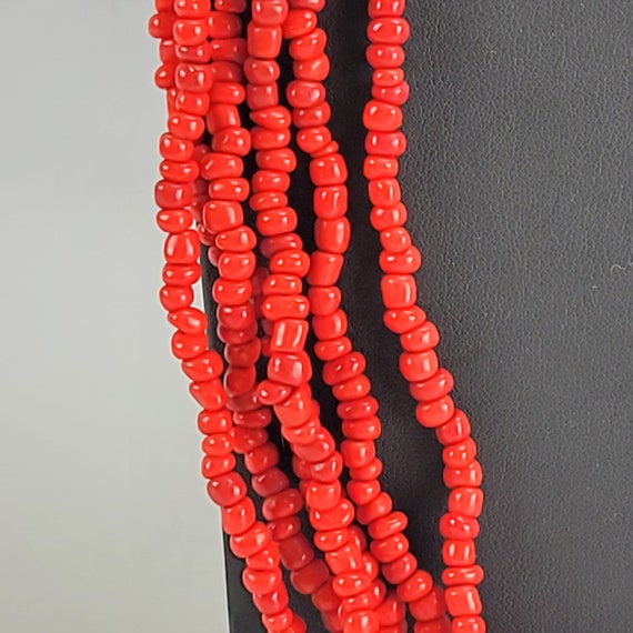 Vintage Red Multi Strand Necklace, Tribal Necklac… - image 7