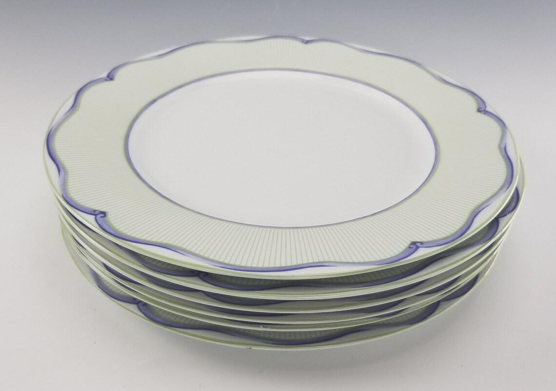 Laura Ashley Dinner Plates Mayhill 10.5 Green Lines Blue Etsy