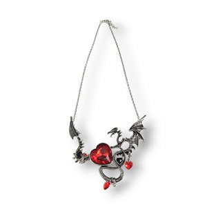 Vintage Chinese Metal Dragon Heart Crystal Necklace Pendant & Chain 2000&#39;s