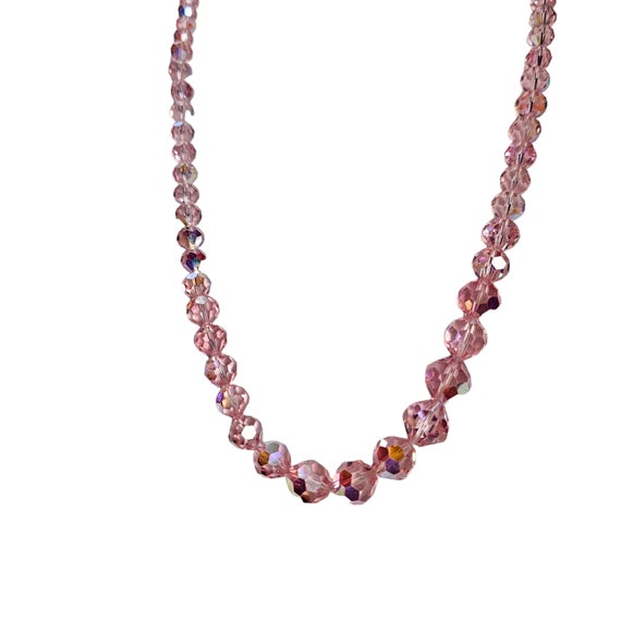 Vintage Pink Crystal Necklace, Faceted Graduated … - image 5