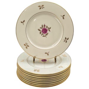 Set Of 10 Lenox Rhodora Salad Plates P471 Pink Rose Gold Trim 8.25” USA Vintage Porcelain Floral Gilded Fine China Tableware