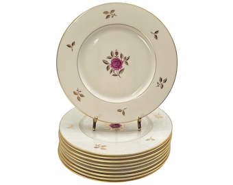 Talerze sałatkowe Lenox Rhodora (zestaw 10 szt.): porcelana z motywem kwiatowym w stylu vintage, ze złotym wykończeniem, 8,25 cala