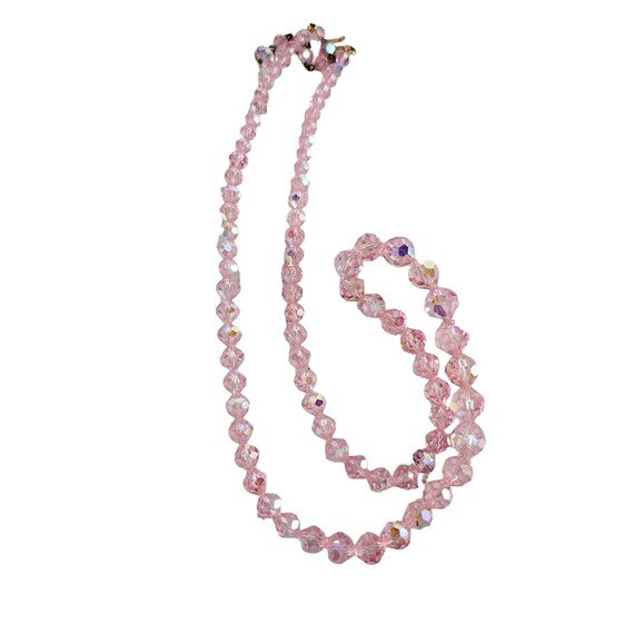 Vintage Pink Crystal Necklace, Faceted Graduated … - image 3