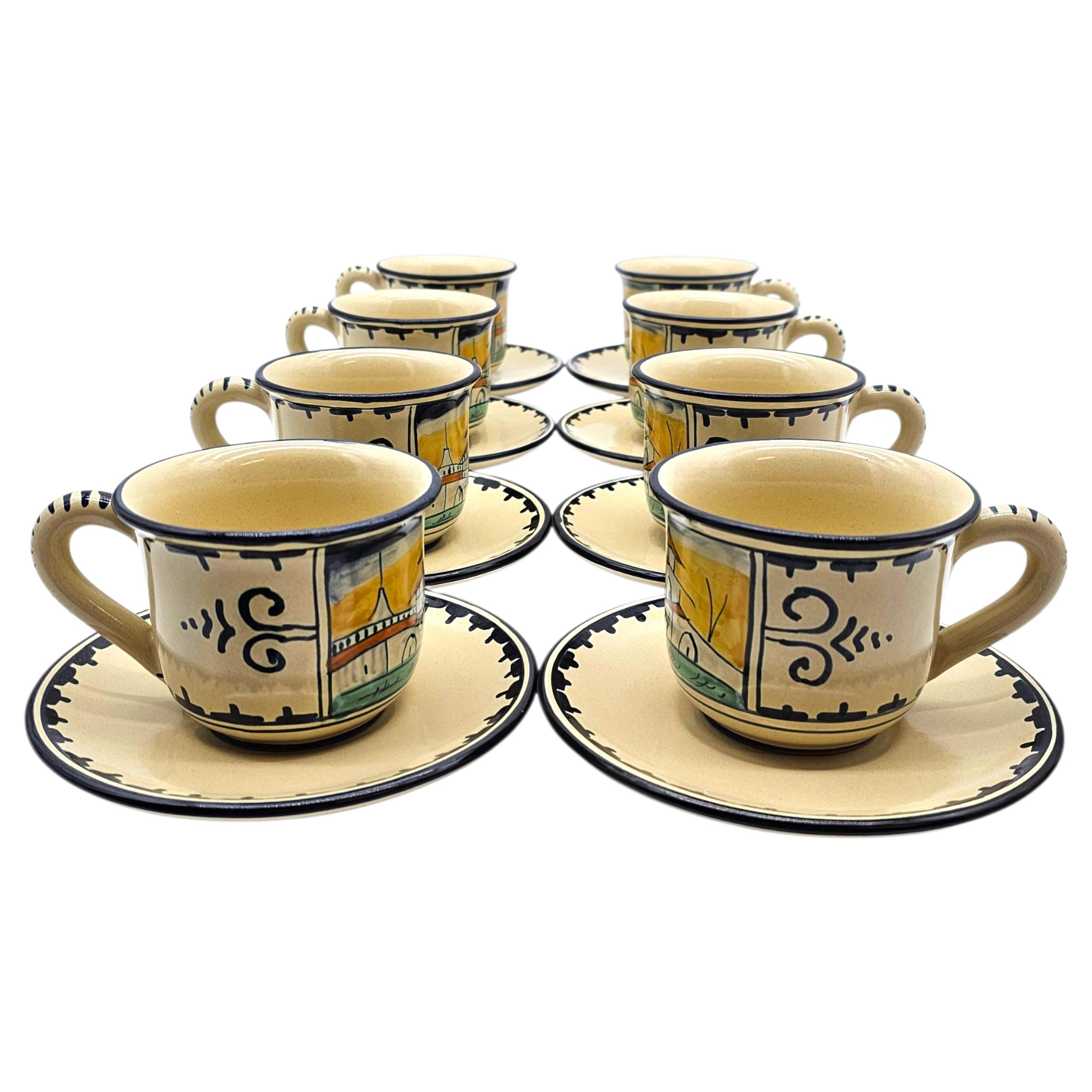 Corso Dei Fiori Casolare Cup & Saucer Set of 8, Handled Italian