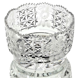 Vintage Etched Crystal Bowl: Floral Cut Glass, Sawtooth Edge