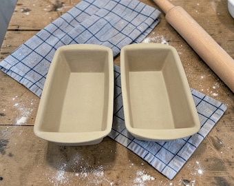 Pampered Chef Family Heritage Stoneware Loaf Pan Set #039 10.5" Pair Vintage Bakeware