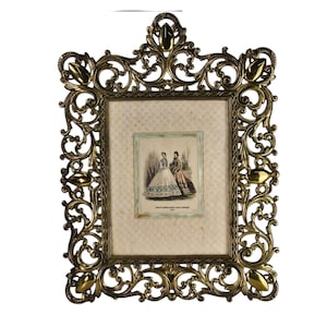 Vintage Cast Metal Rococo Bronze Gilt Picture Frame Gold Table Top Easel 17&quot;