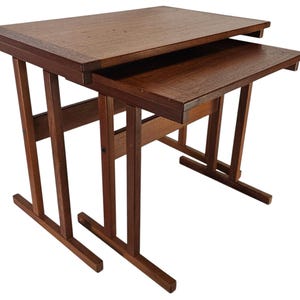 Vintage NH Collection Danish Teak Nesting Tables, Mid-Century Modern MCM, Double-Sided, Signed, Functional Side Tables, 1960s Set of 2