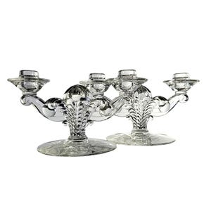 Vintage Cynthia Etched Crystal by Fostoria Candleholders Candelabra Floral 9&quot; Pair