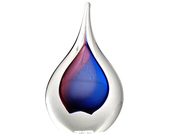 Marian Pycrak Paperweight, Blown Art Glass Sculpture, Sommerso Blue Tear Drop Paperweight 6"