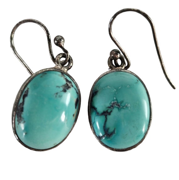 Vintage Turquoise Earrings, Cabochon Sterling Sil… - image 2