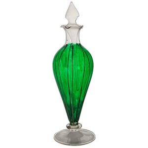 Vintage Hand-Blown Glass Perfume Bottle, 7.5” Gold and Green w/ Stopper & Dabber, Elegant Vanity Decor, Collectible Fragrance Bottle
