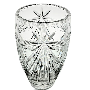 VTG Crystal Clear Industries Atrium 9” Vase Floral 24% Lead Cut Crystal Poland