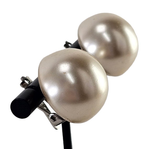Vintage Faux Pearl Earrings, Clip Button Earrings… - image 5