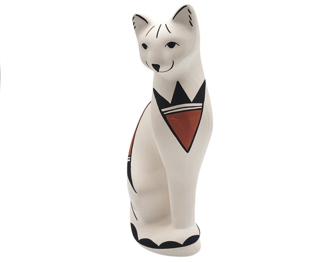 Acoma Pueblo Pottery Cat Figurine by Shirley Chino Hand Painted